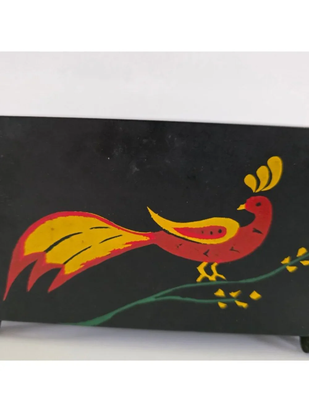 Hand-Painted Black Metal Letter Holder With Colorful Bird Design